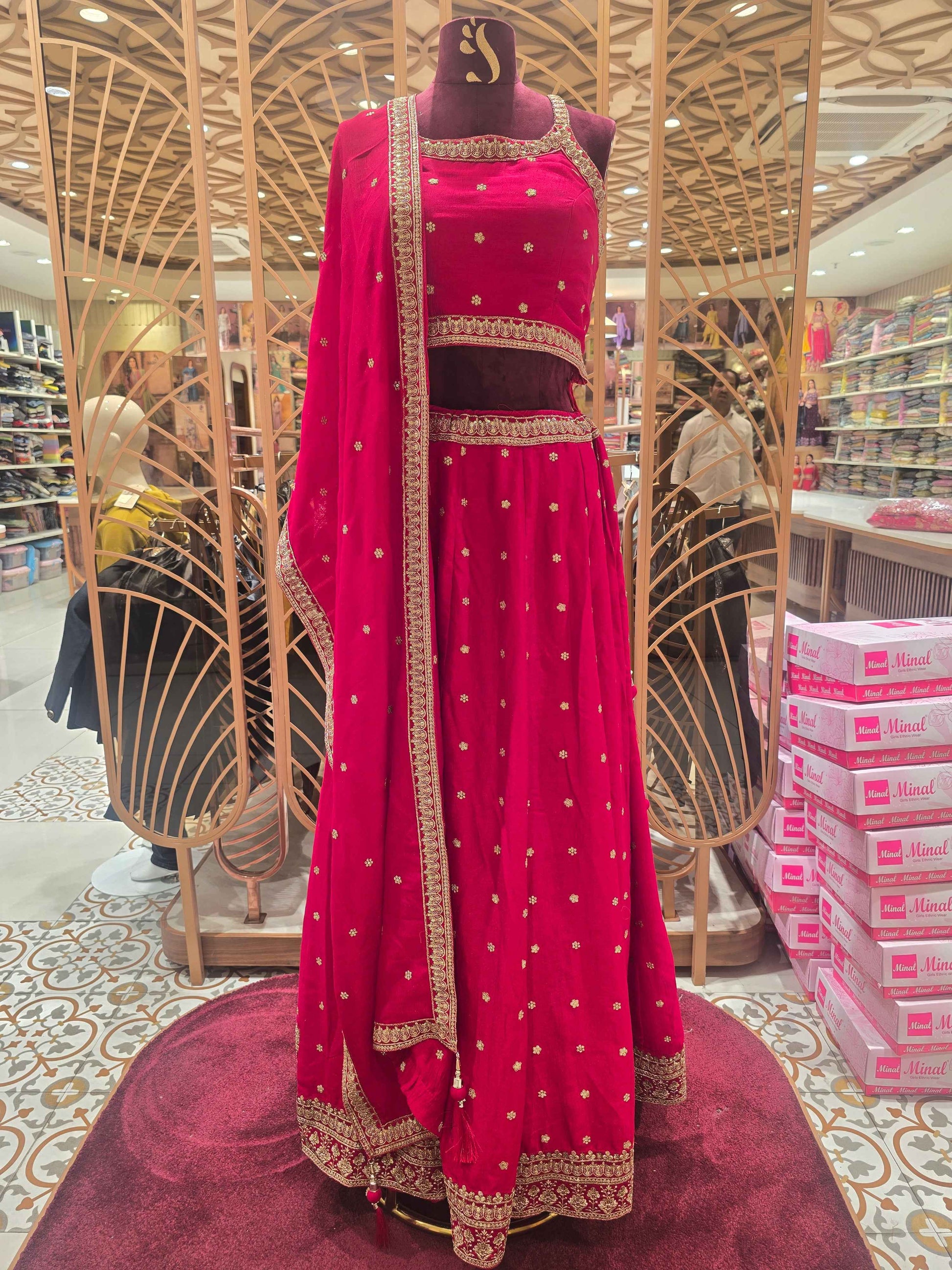 Women Rani Pink Crepe Lehenga Set
