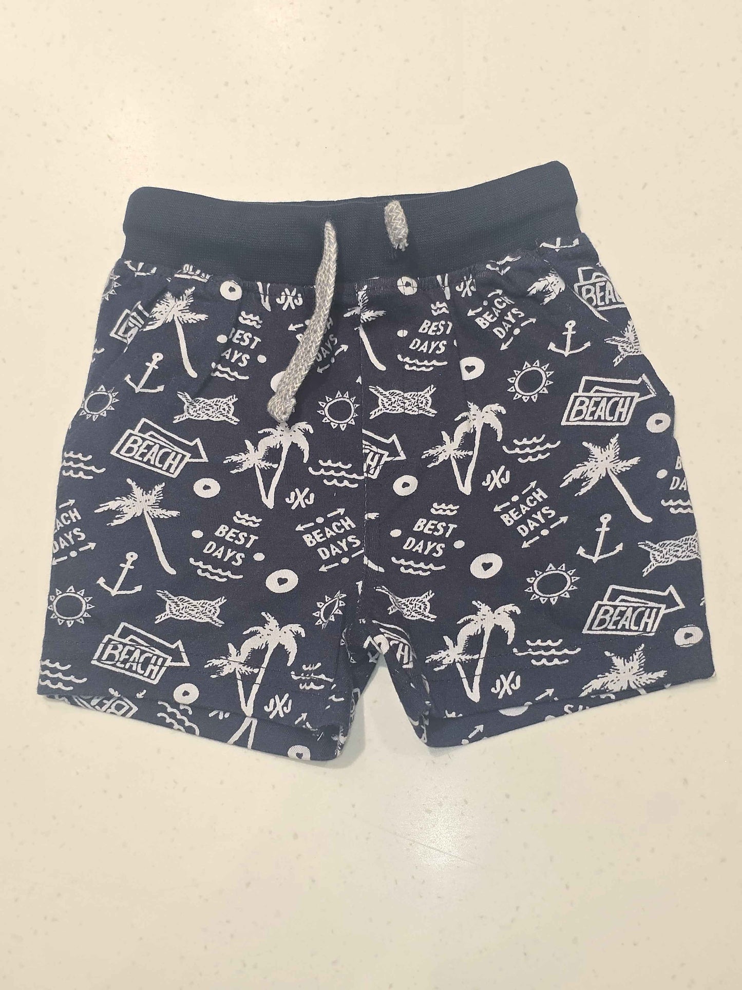 Cotton material blue base white colour printed short with round Elasticable