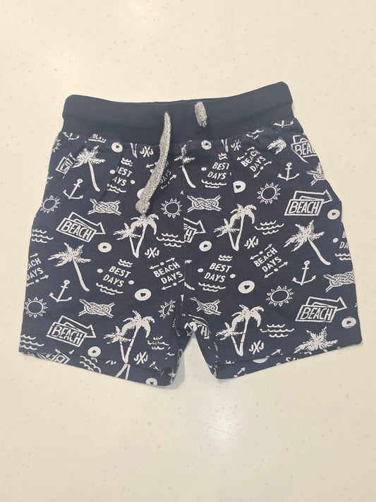 Cotton material blue base white colour printed short with round Elasticable