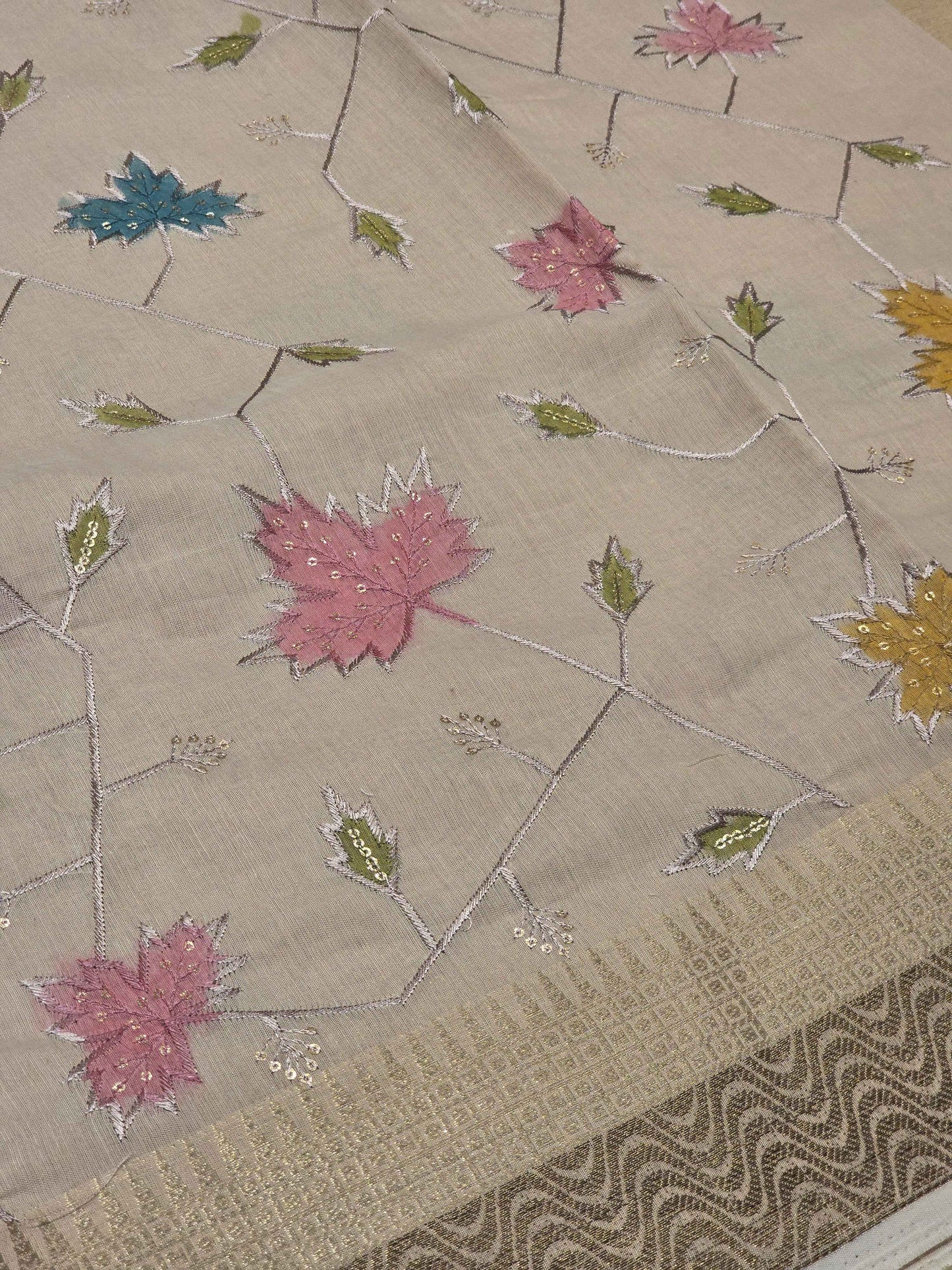 Tussar material multi colour embroidery with sequins work