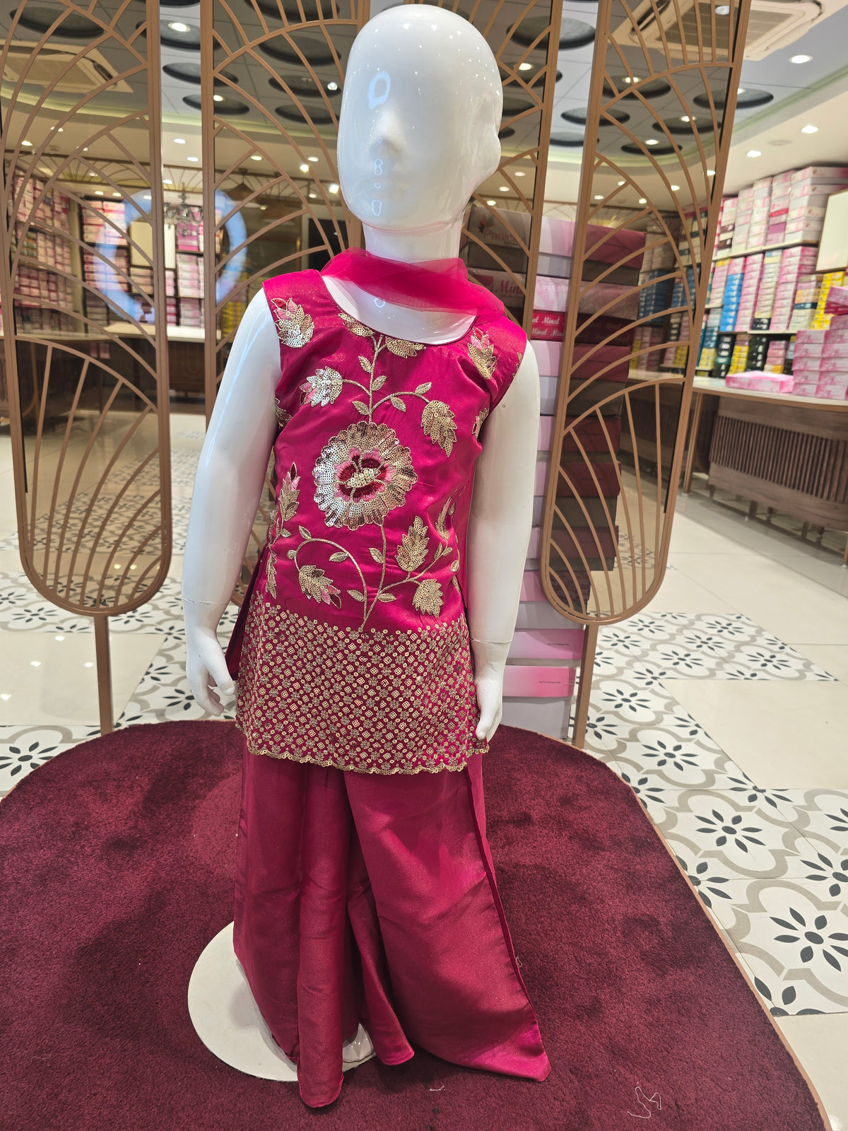 Girls Sequin Embroidered Crepe Palazzo Skirt Set