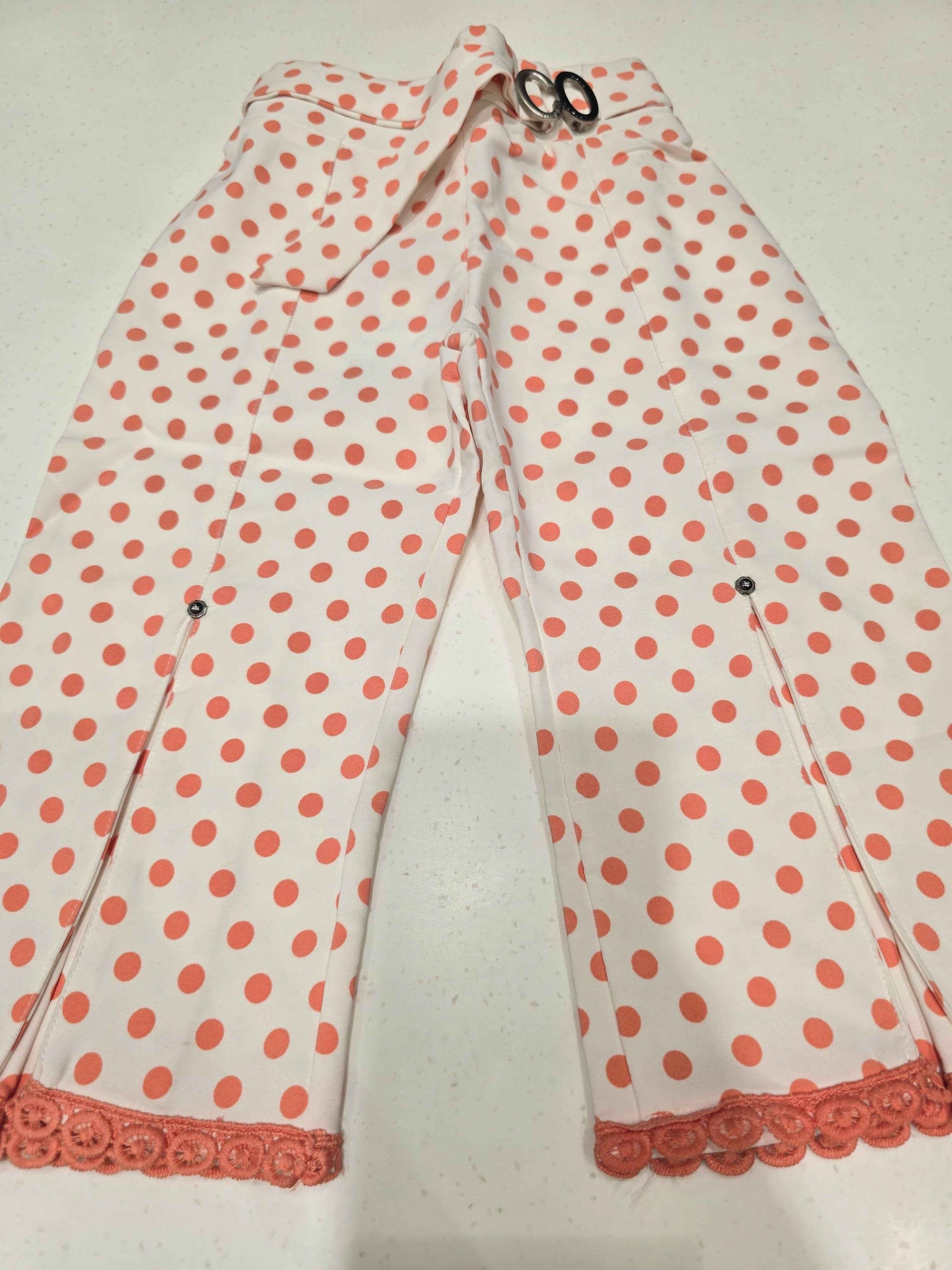 Cotton material white based with peach polka dots