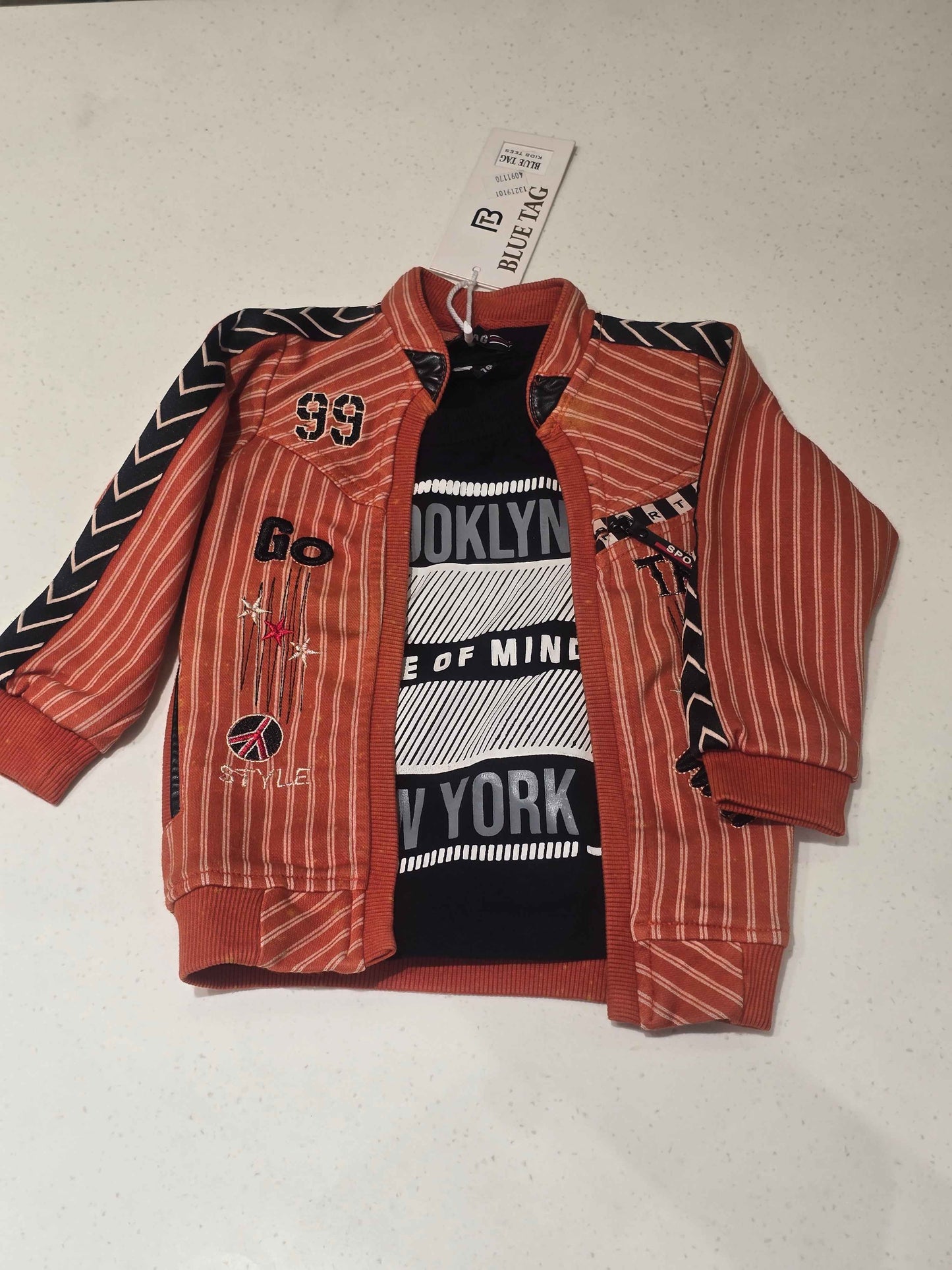 Baby Boy Orange Lycra Denim T-Shirt with Jacket