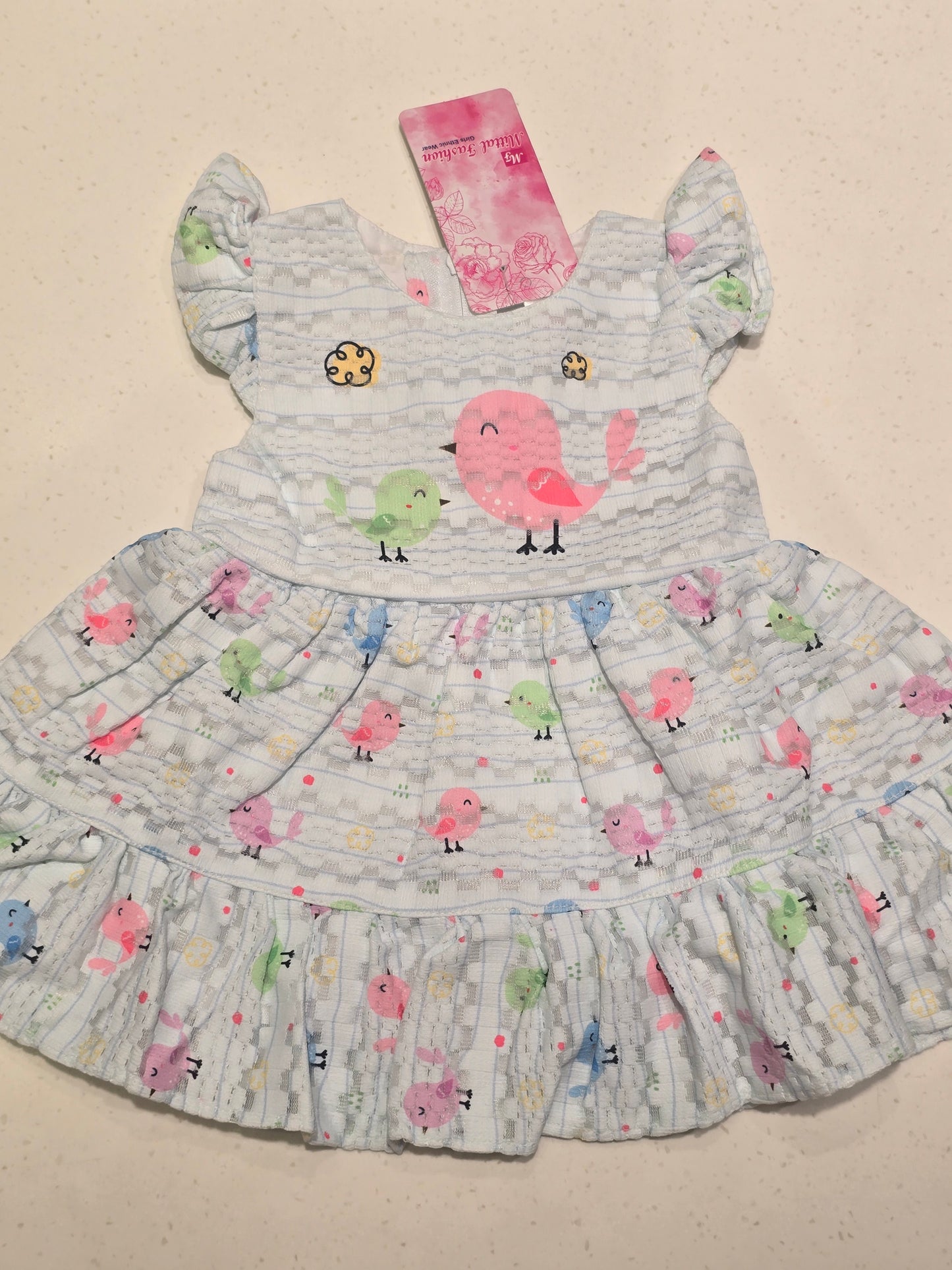 Baby Girls Light Blue Cotton Buff Sleeve Frock