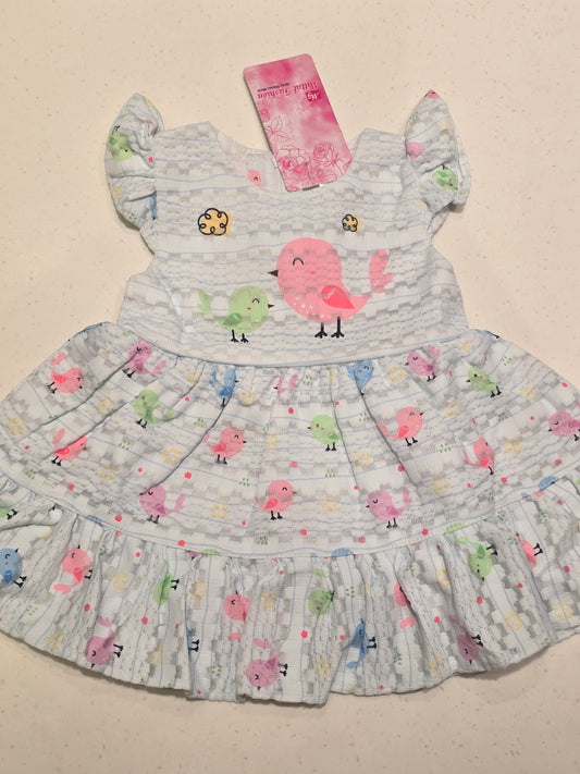 Baby Girls Light Blue Cotton Buff Sleeve Frock