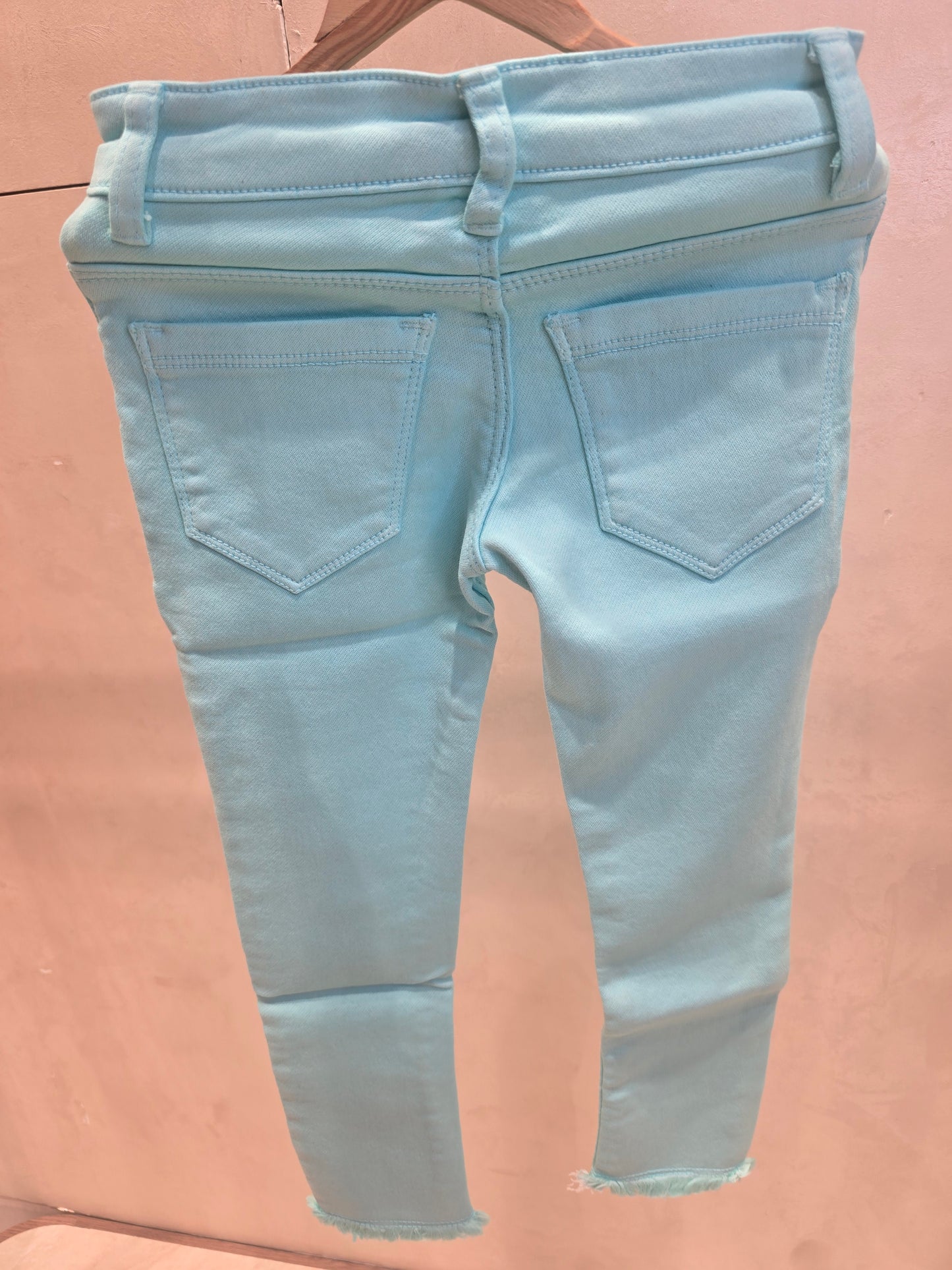 Sky Blue Colored Denim Cotton Western Jeans with Thread-Cut Hem Bottom