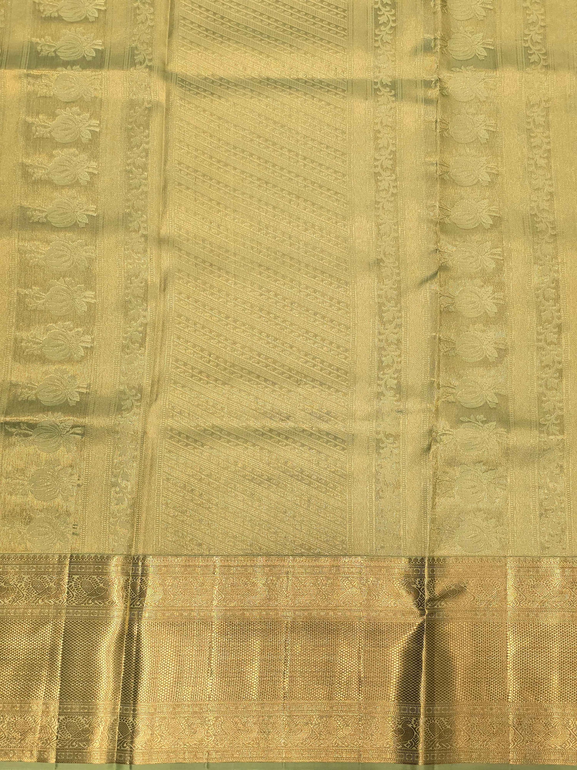Handloom pure kanjivaram brocade silk self saree , with long gatti traditional border and rich pallu