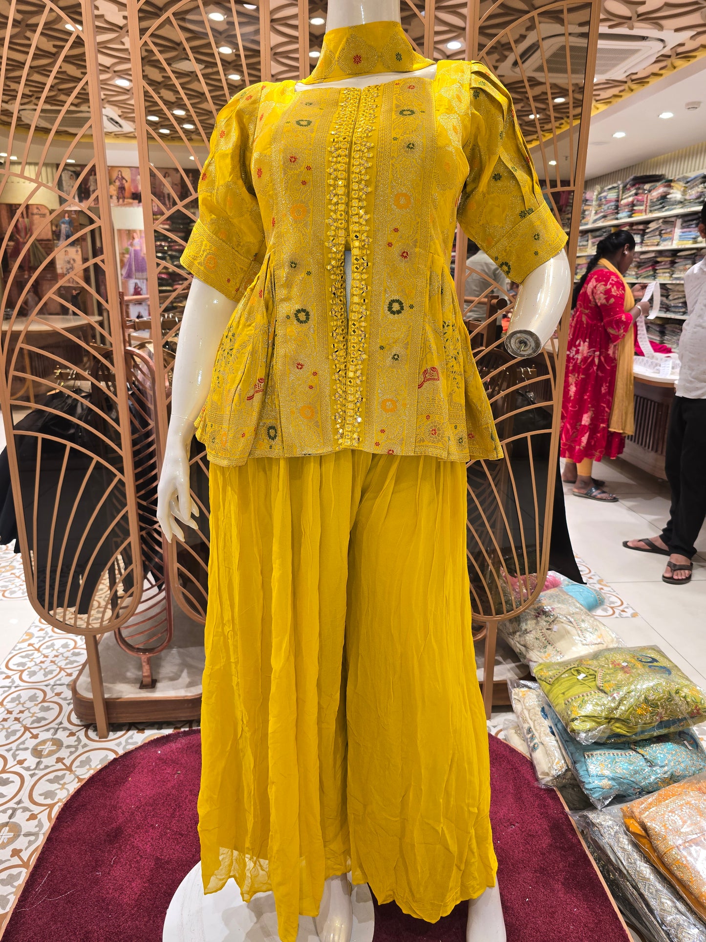 Women Yellow Banarasi Bandini Sharara Set