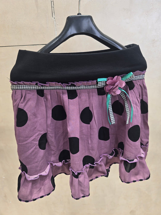 Girls Cotton Casual Wear Skirt in Purple with Black Polka Dot Design and Floral Tie Detail for Summer Wear
