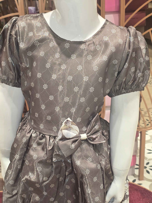 Girl Mehndi Green Printed Satin Short Frock