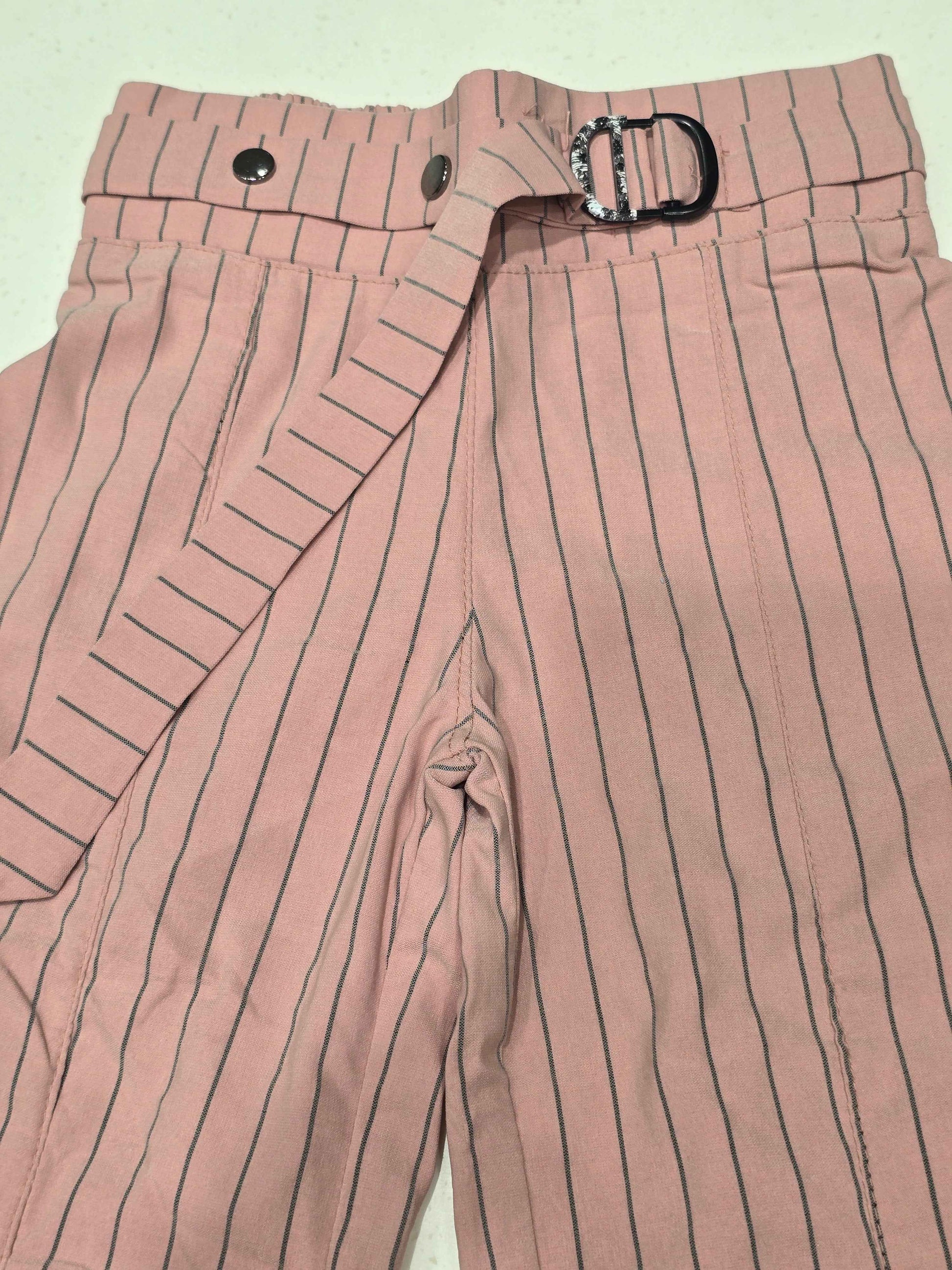 Hosiery material peach colour girl plazo with vertical lines