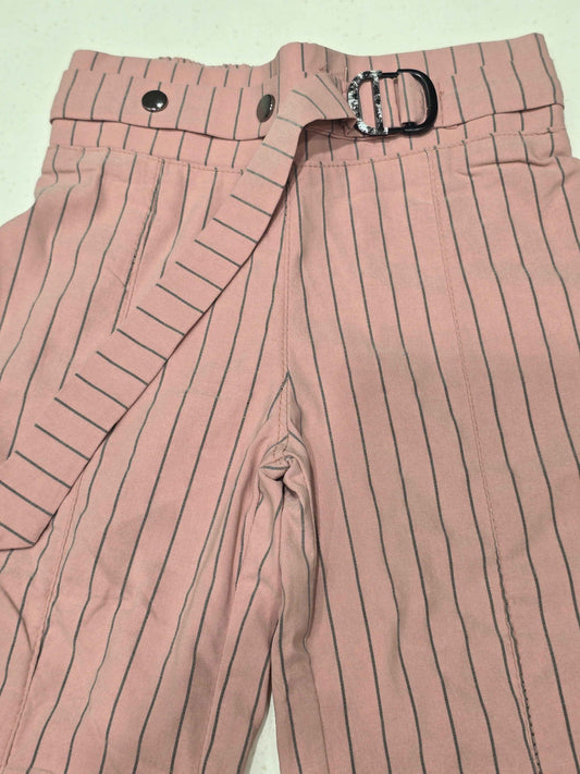 Hosiery material peach colour girl plazo with vertical lines