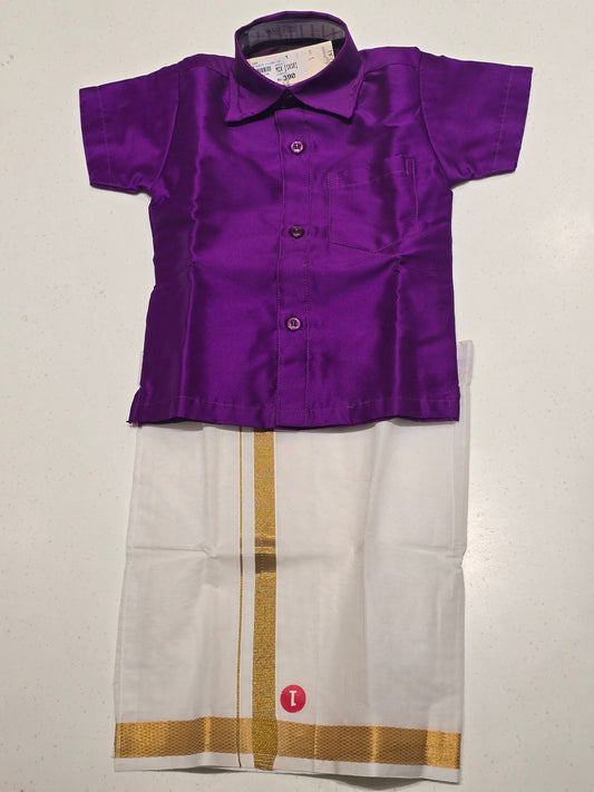 Purple Semi Silk Dhoti Set for Boys