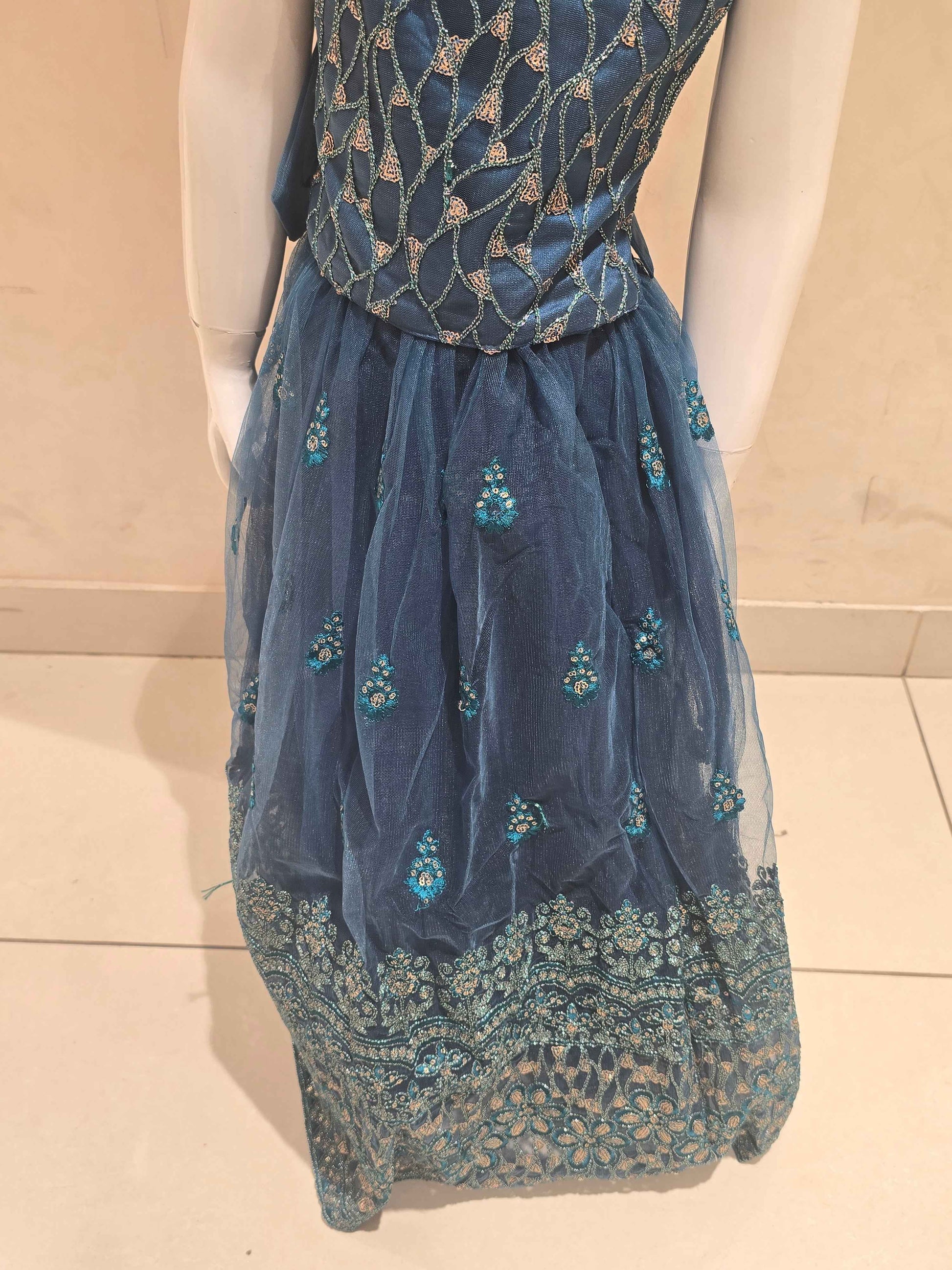 Teal Blue Knitted Ghagra Choli for Girls