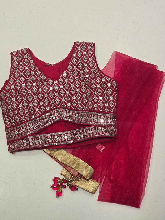 magenta pink kids' lehenga choli set,