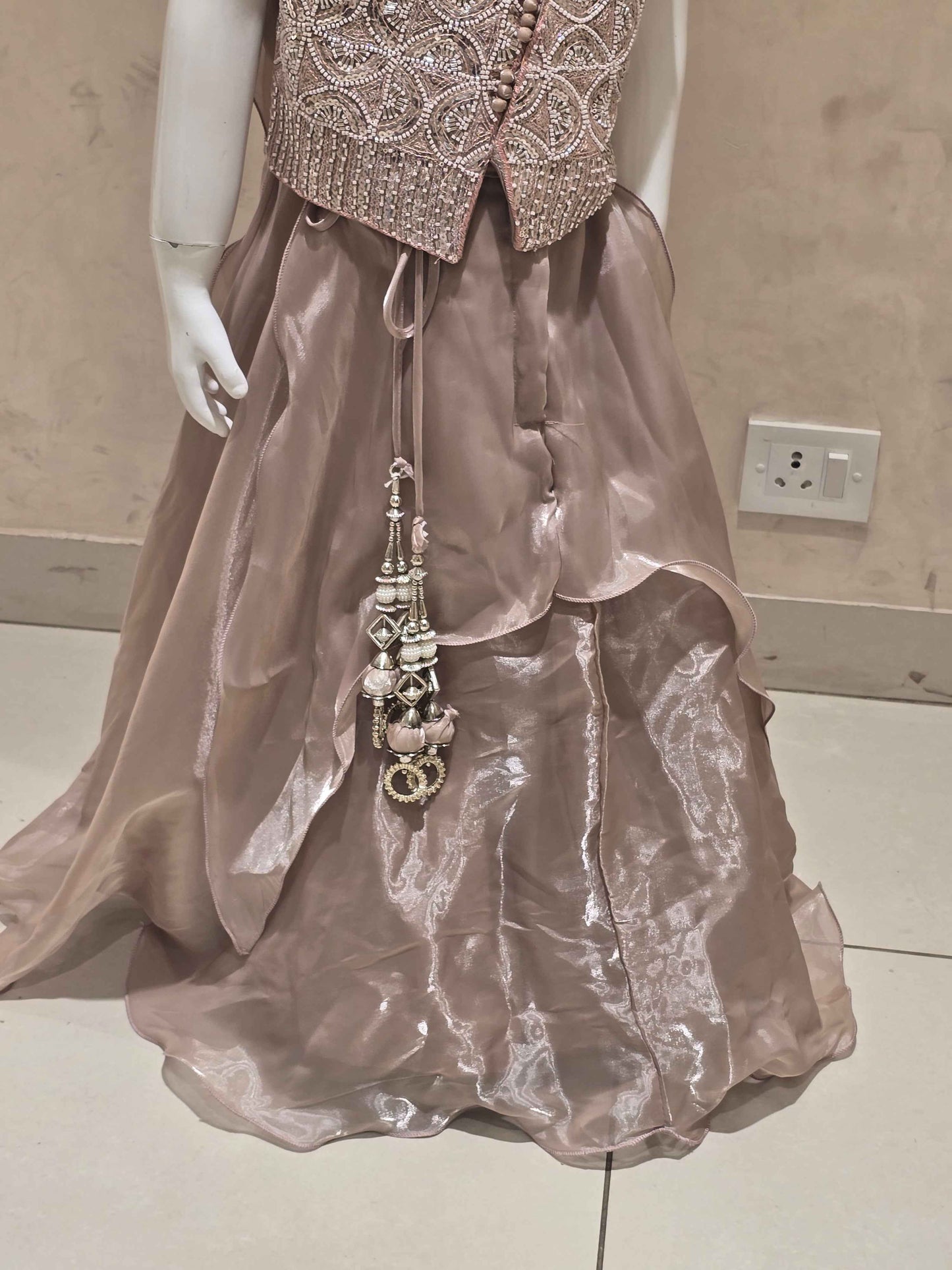 Peach Organza Ghagra Choli for Girls