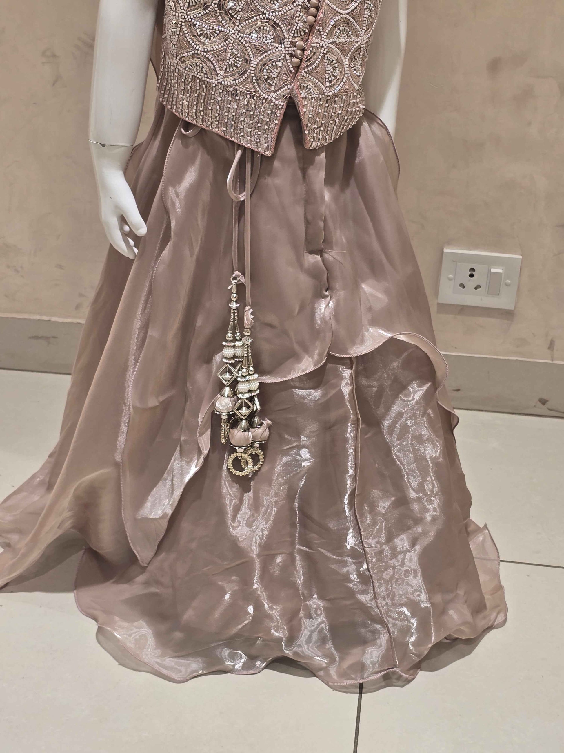 Peach Organza Ghagra Choli for Girls