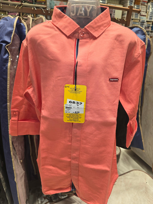 Boys Light Orange Cotton Shirt with Full Sleeves