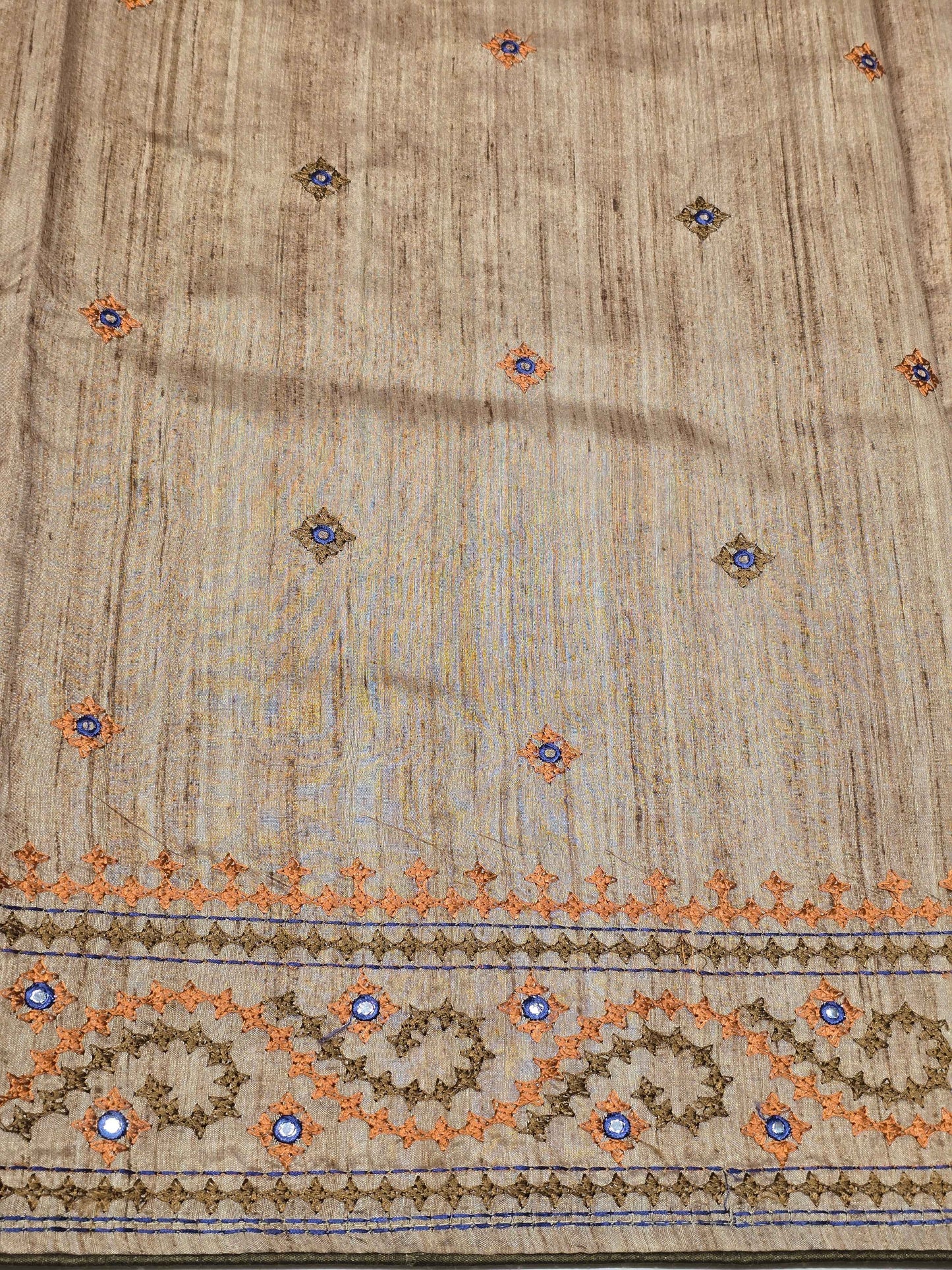 Tussar Silk Saree with Mirror Work Embroidery