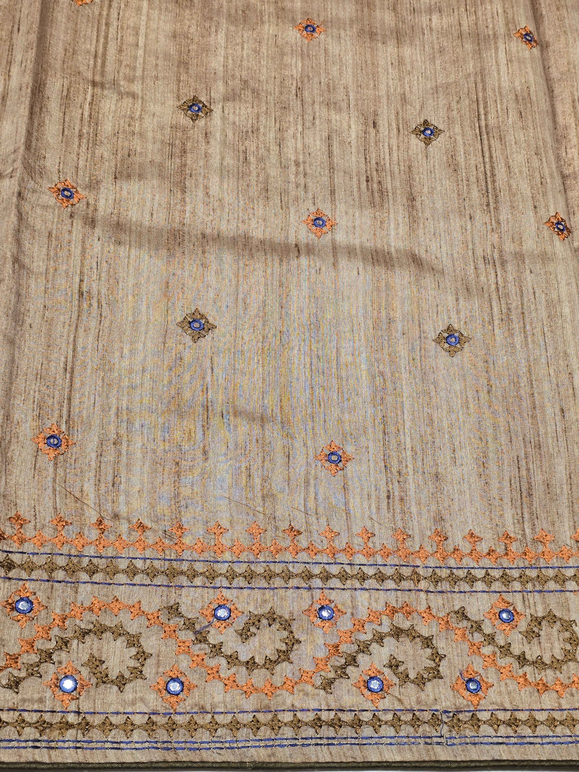 Tussar Silk Saree with Mirror Work Embroidery
