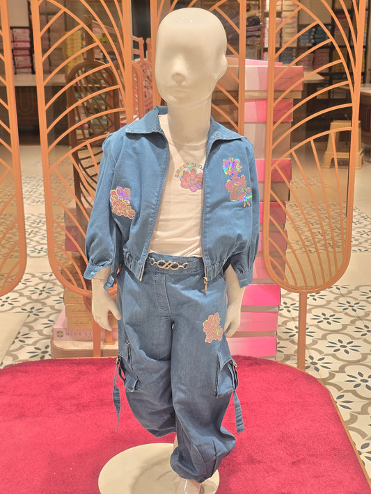Girls Silky Denim Western Wear Set