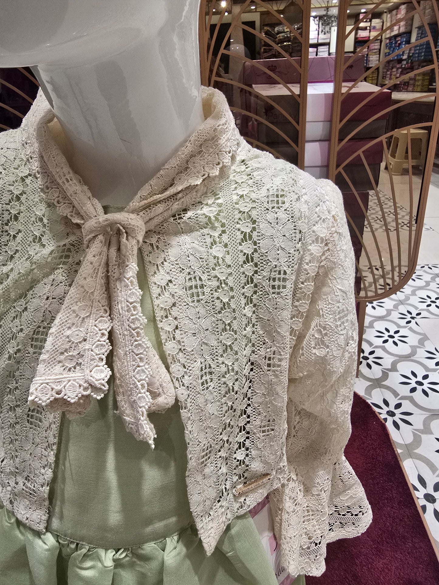 Soft Cotton Pista Colored Short Frock for Girls with Thread Work Border & Netted Designer Waistcoat – Casual Wear