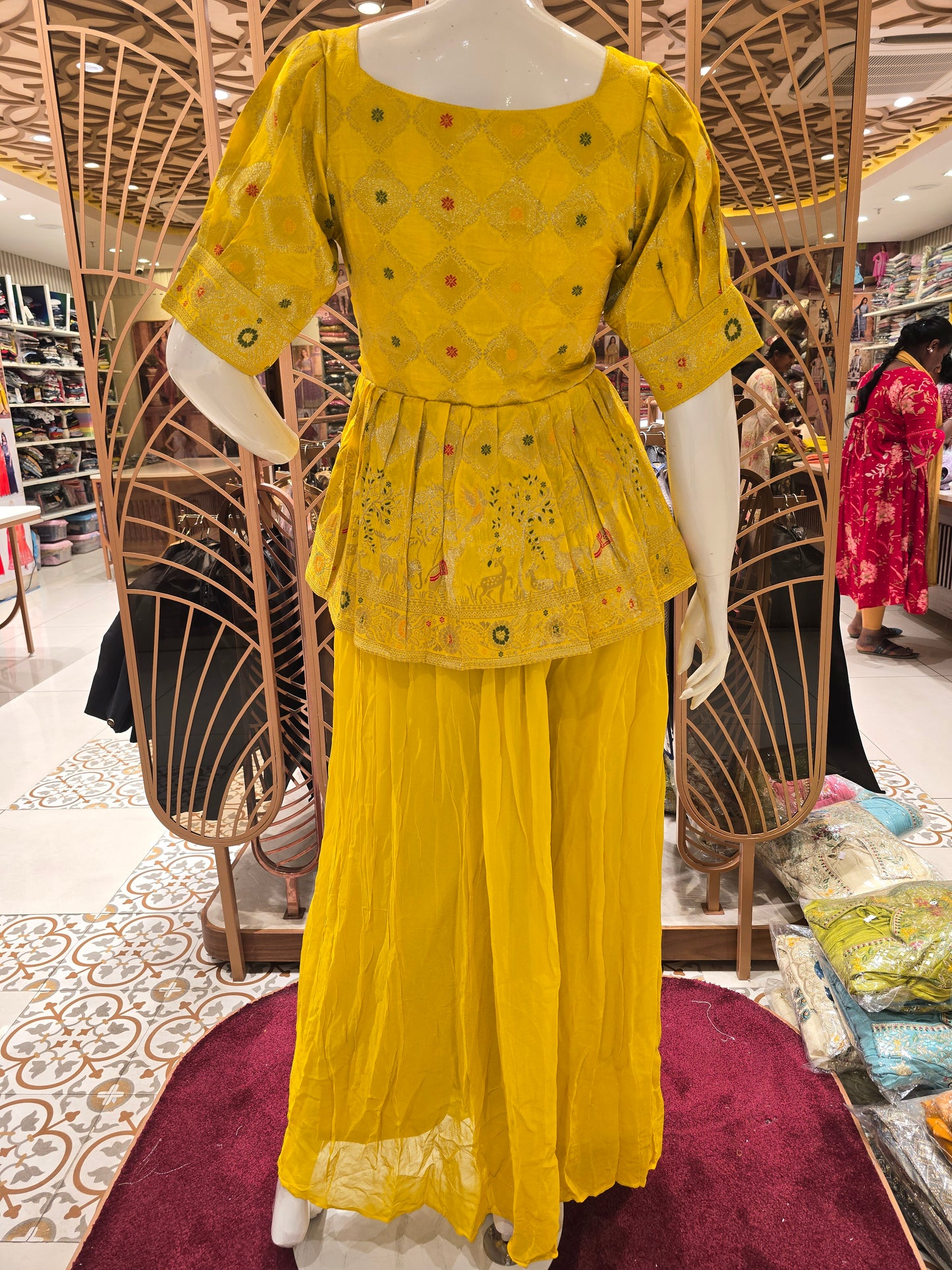 Women Yellow Banarasi Bandini Sharara Set