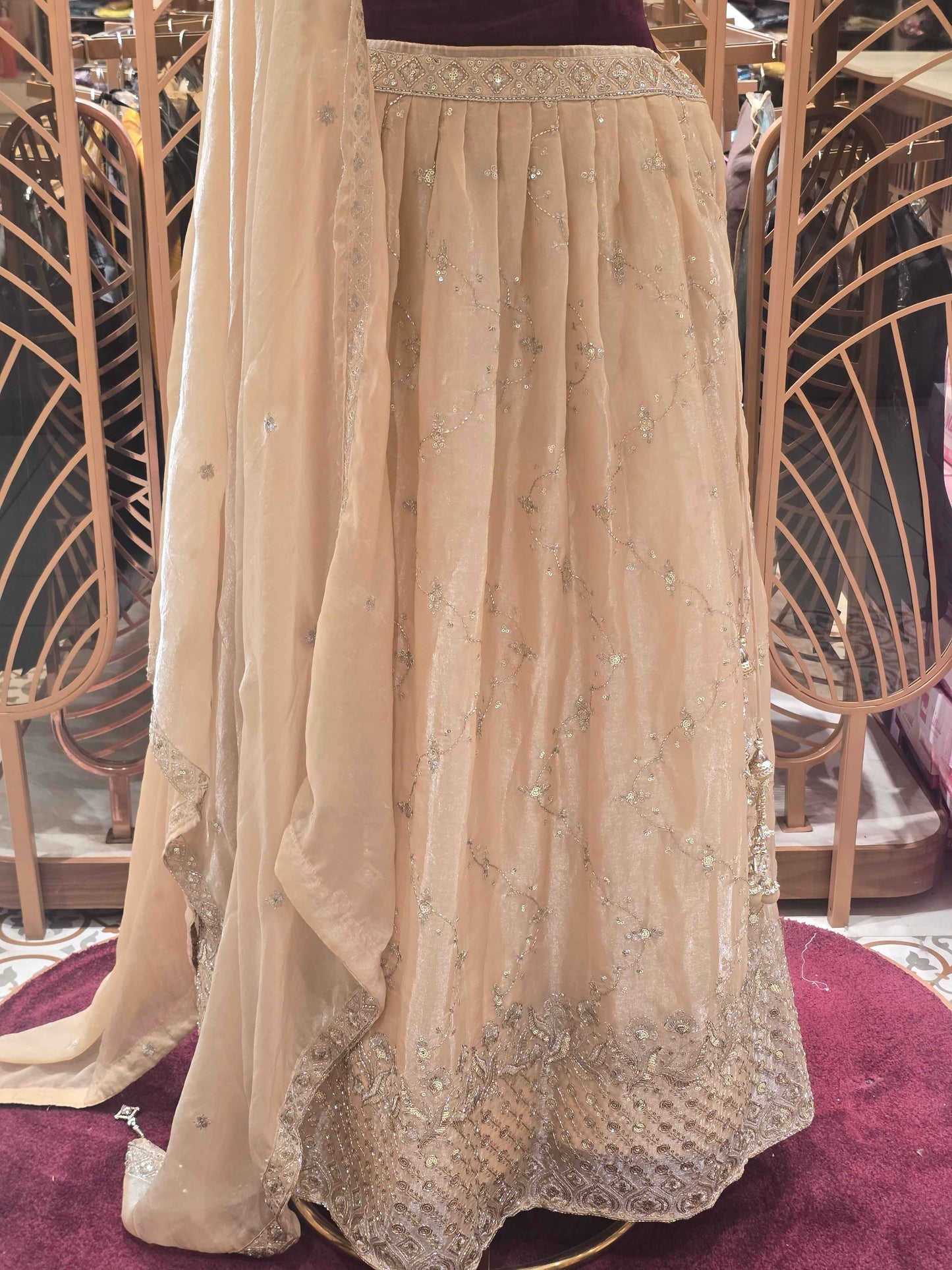 Women Fawn Tissue Silk Lehenga Set