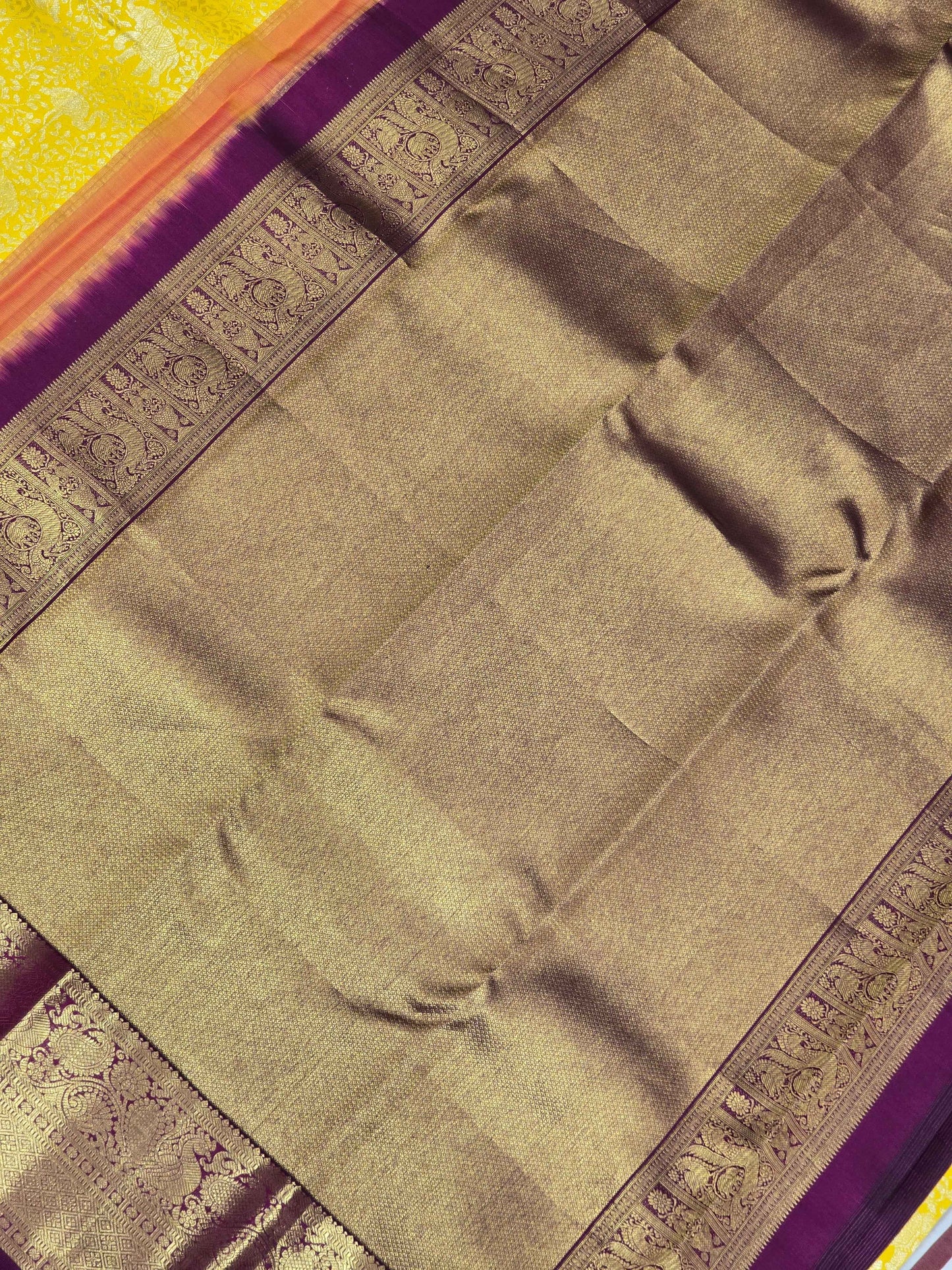 Pure  handloom Kanjivaram brocade silk saree with traditional border and contrast blouse