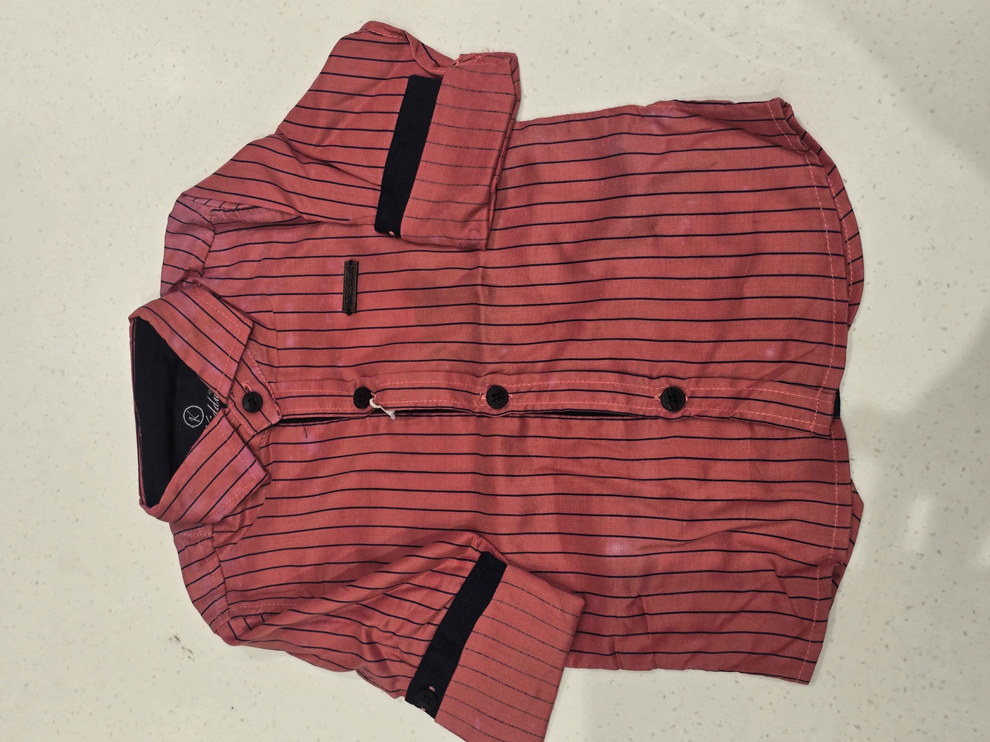 Cotton material black color vertical strips with colar neck