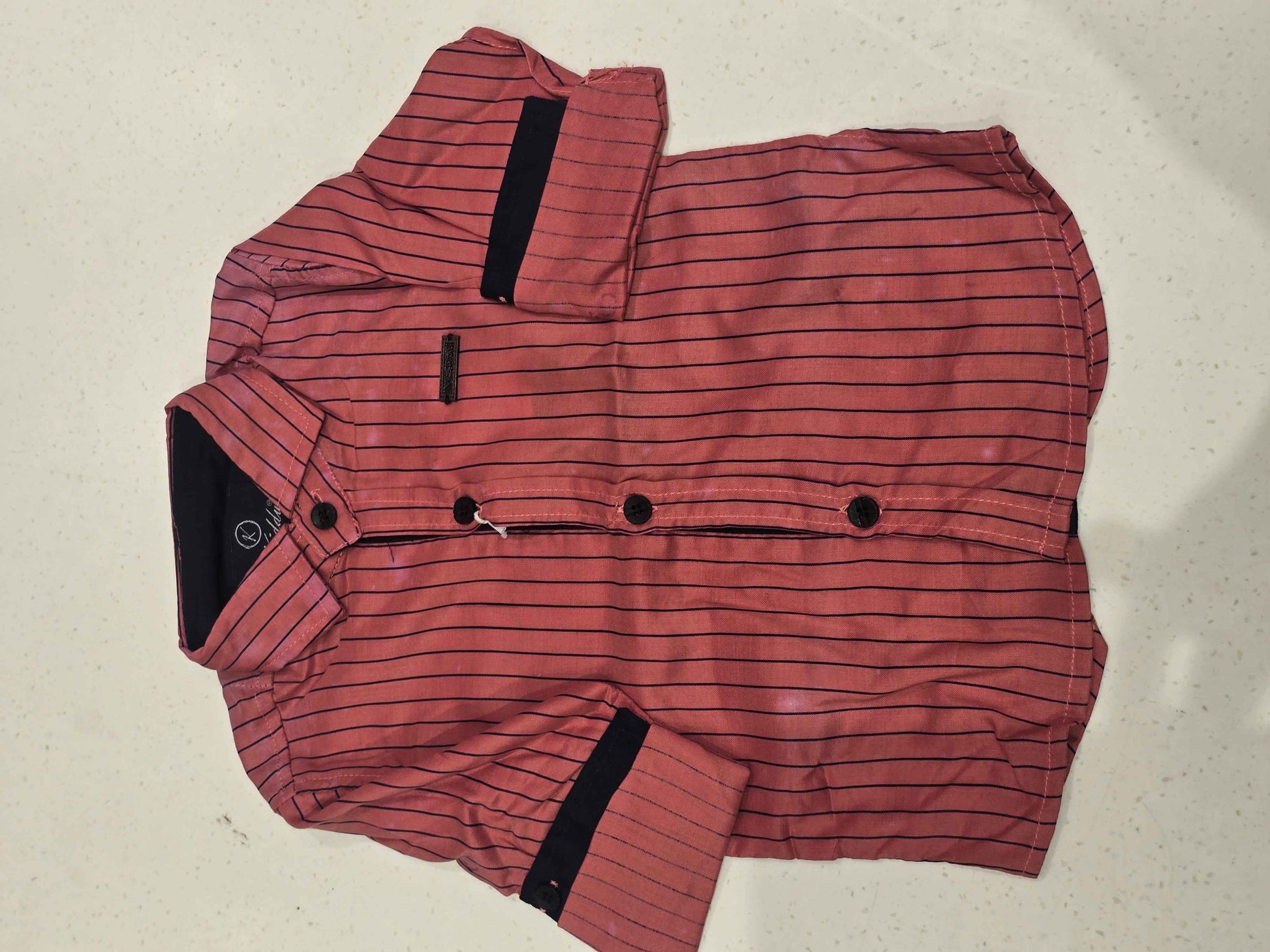 Cotton material black color vertical strips with colar neck