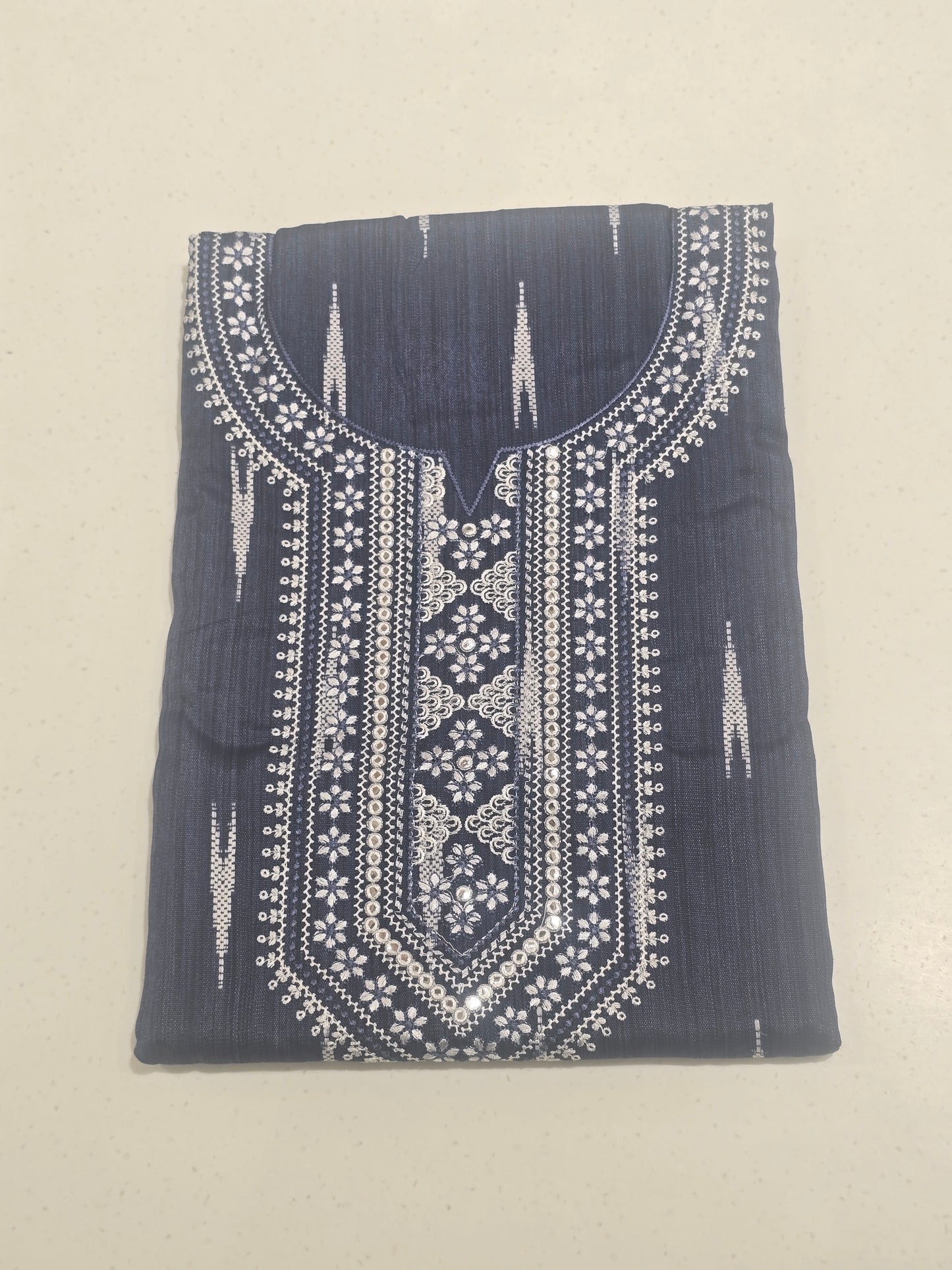 Women Maroon Semi Cotton Embroidered Dress Material