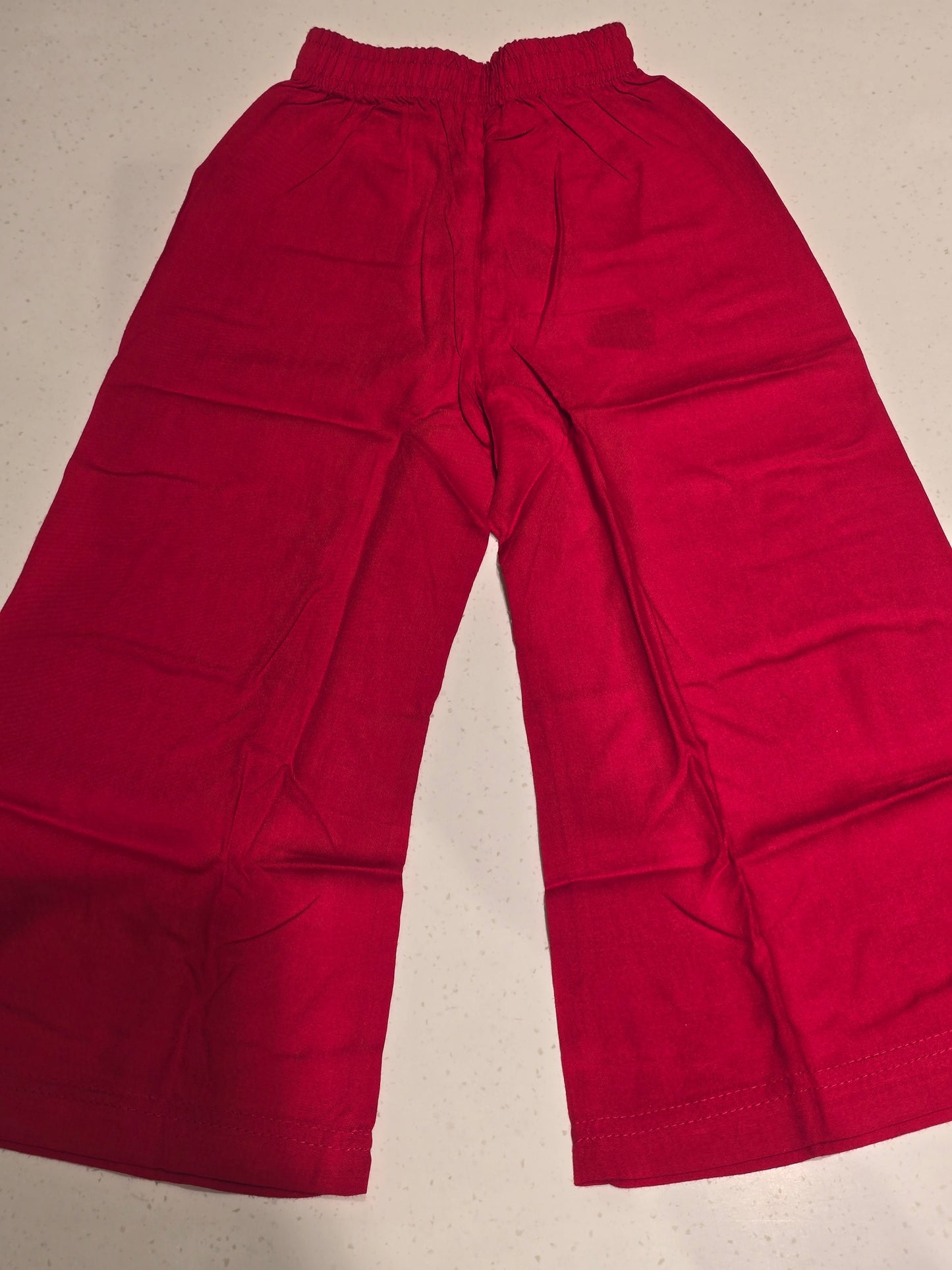 Cotton material red color plazo pant for girl