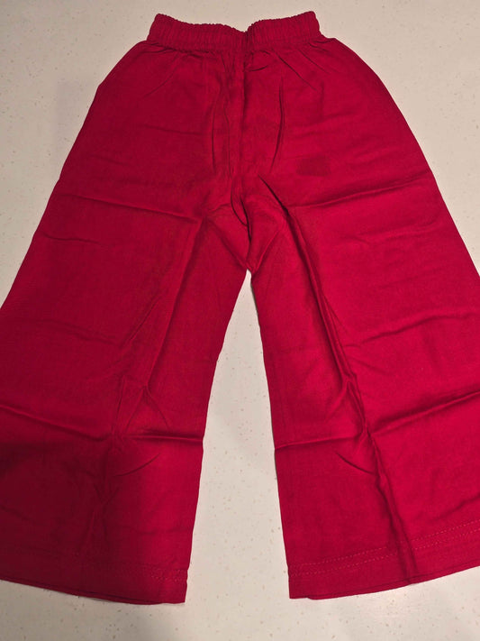 Girls Red Cotton Palazzo Pant