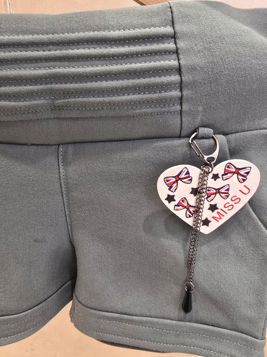 Girls Lycra Cotton Casual Wear Shorts in Sea Green with Elastic Waist, Key Chain Detail and Unicorn Rubber Print for Summer Wear