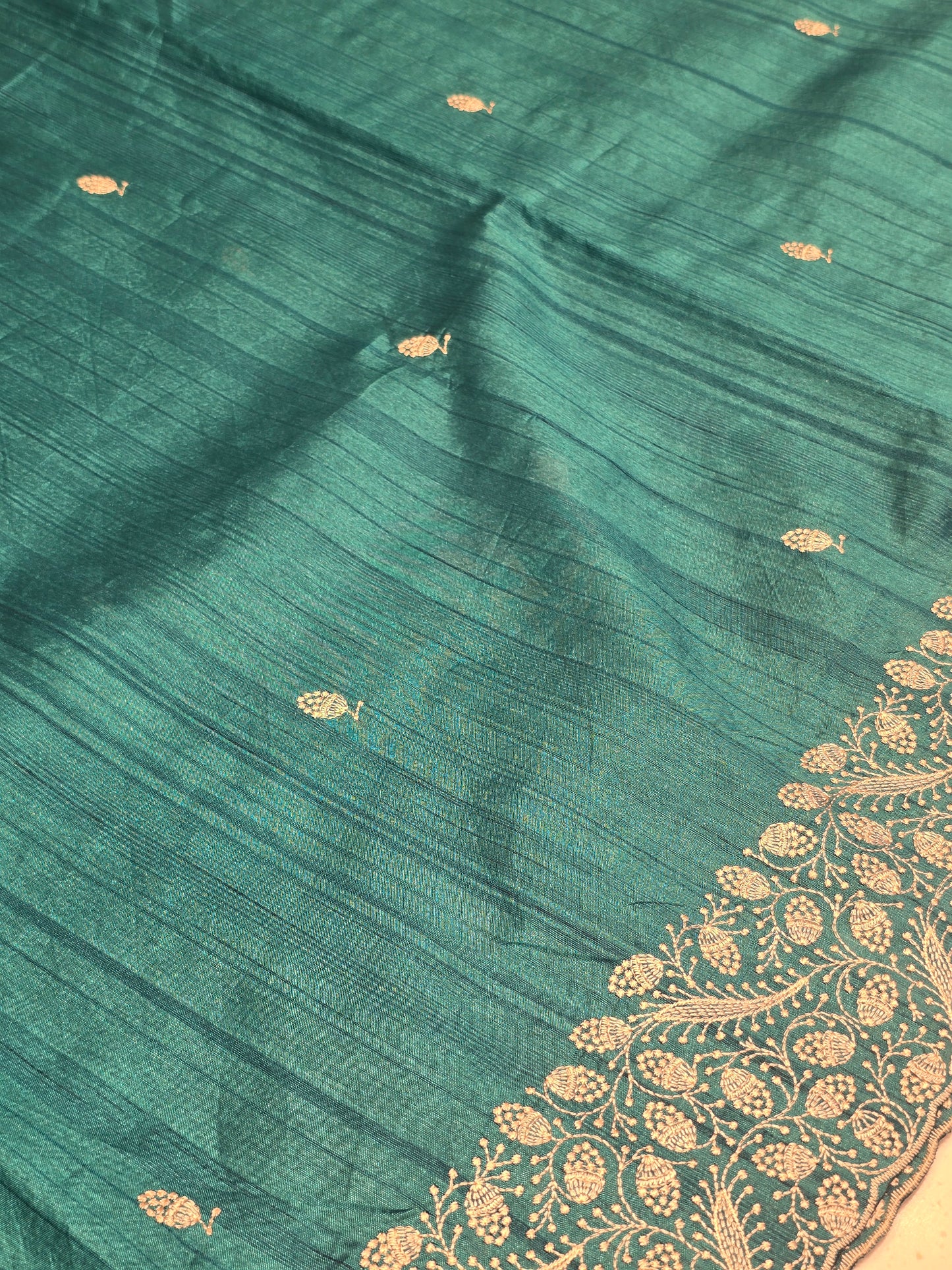 Tussar Silk Saree with Embroidery Motifs and Designer Border | Elegant Soft Drape | Daily & Festive Wear
