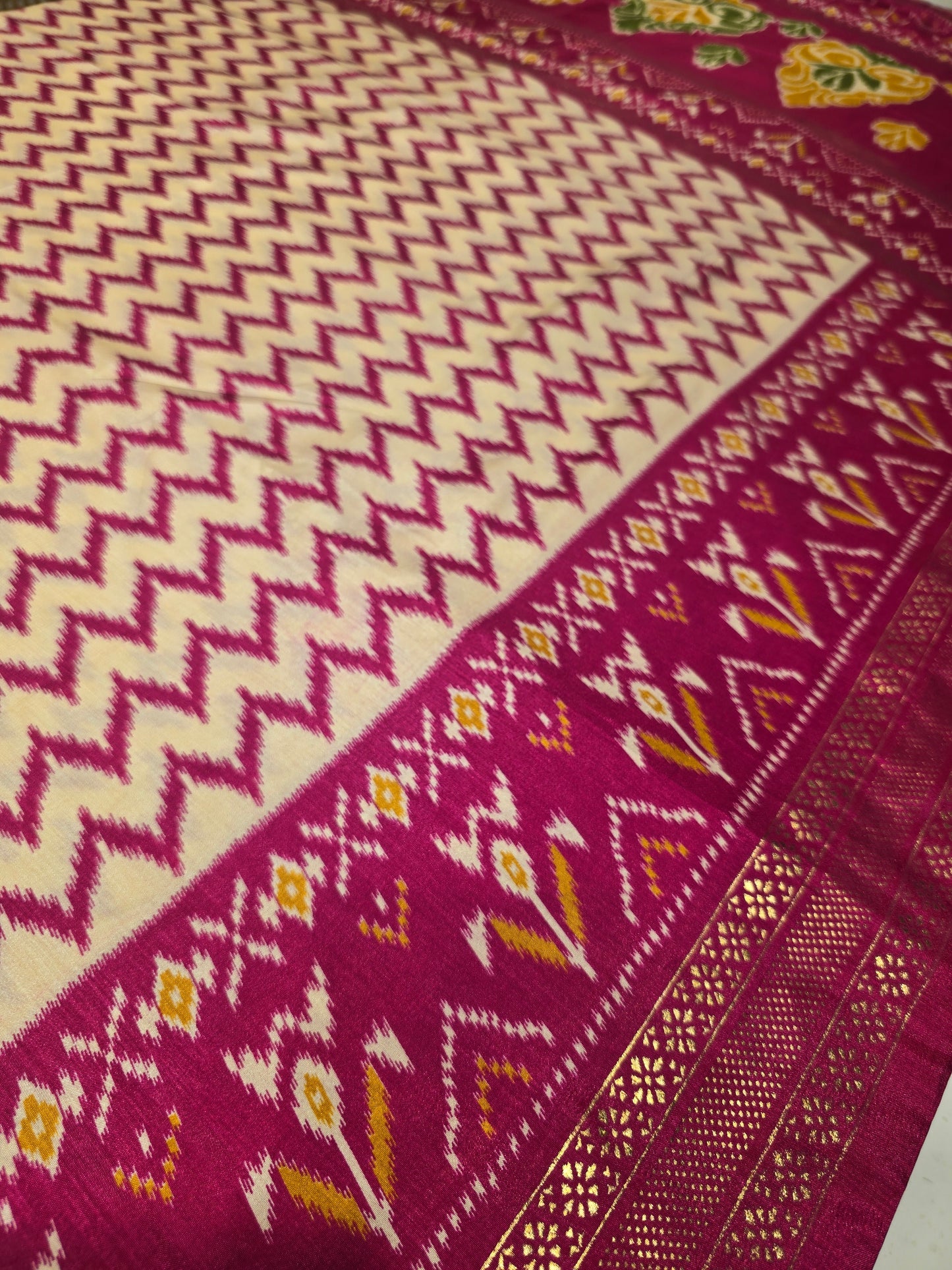 Semi Patola Silk Saree with Traditional Ikat Weaving & Zari Border | Elegant Festive & Wedding Wear Saree for Women