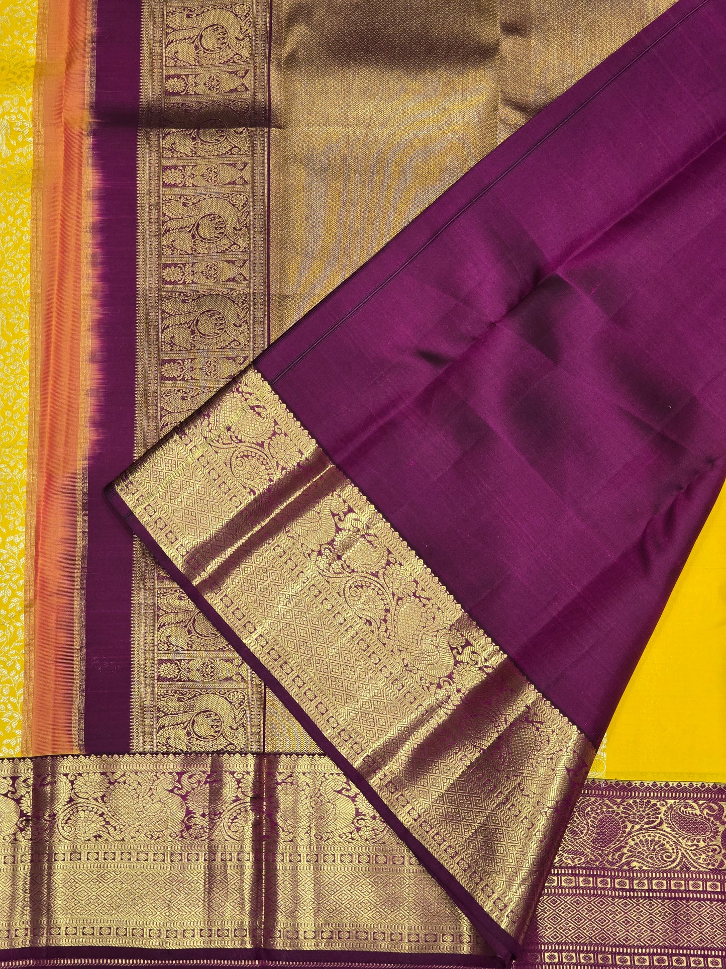 Pure  handloom Kanjivaram brocade silk saree with traditional border and contrast blouse