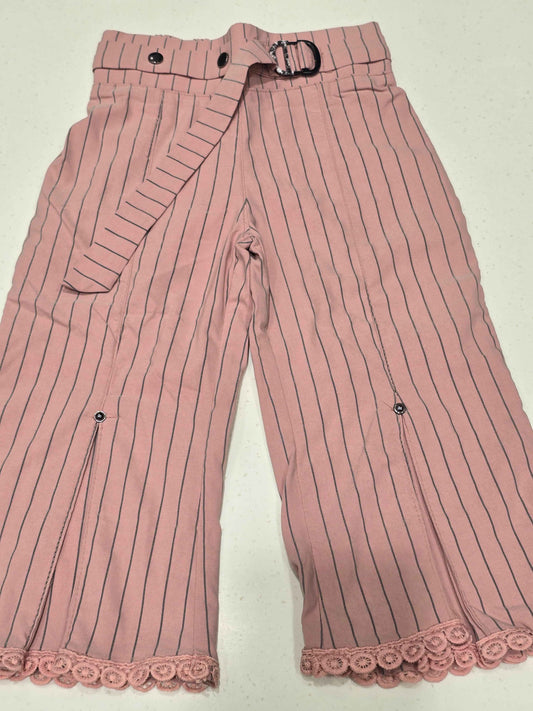Hosiery material peach colour girl plazo with vertical lines