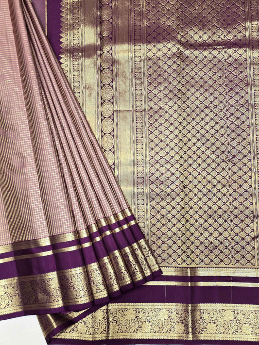 Handloom pure Kanjivaram silk saree with checked pattren and designer border