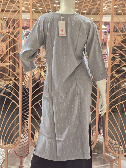 Cotton material gray with multi colour straips , single kurta