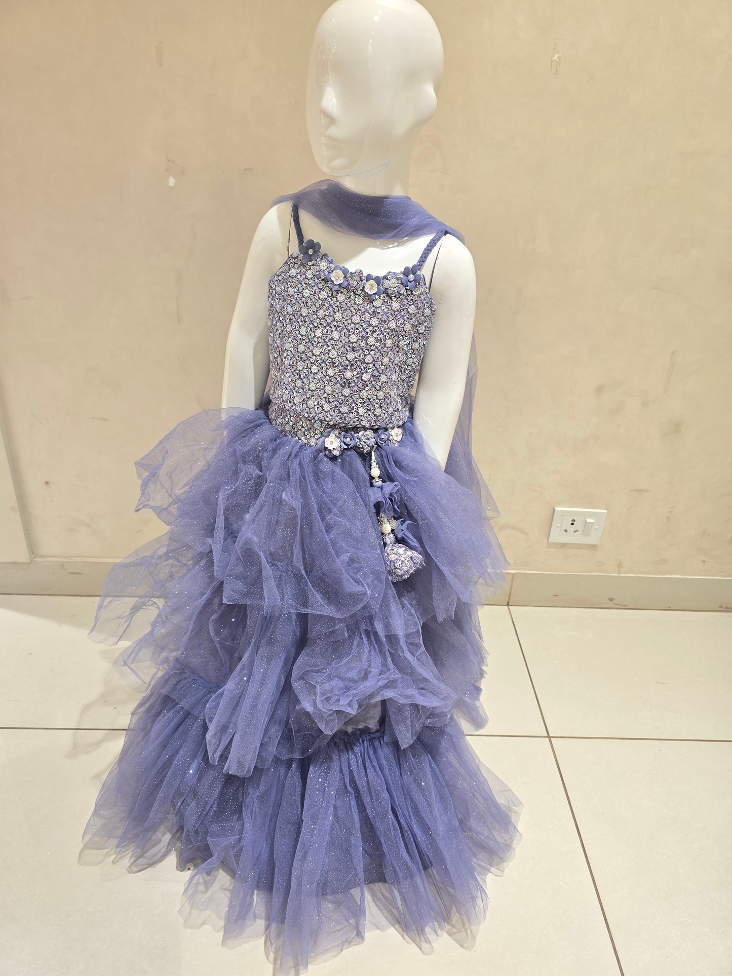Girl Baby Pink Sequined Knitted Ghagra Choli Set