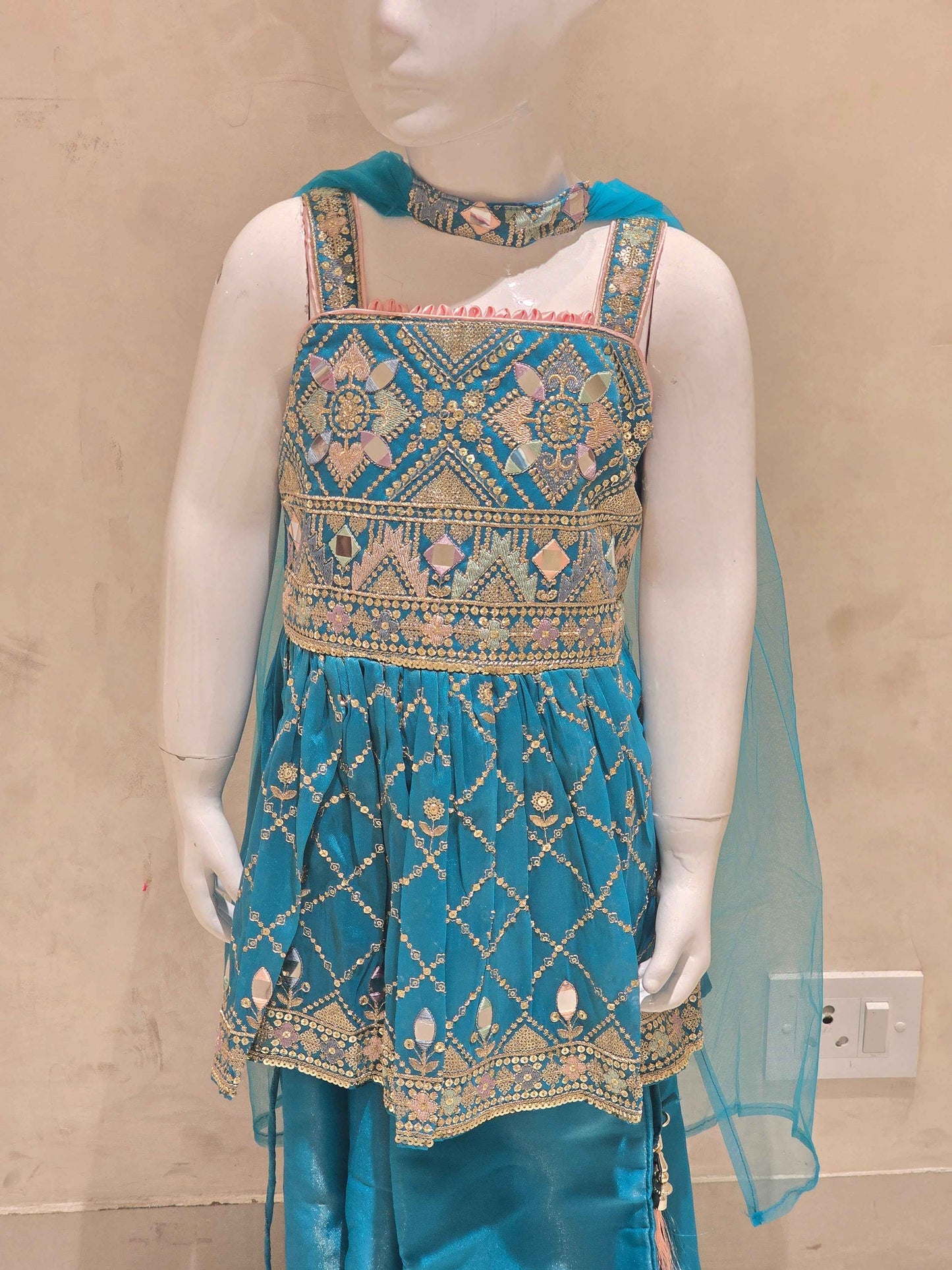 Sky Blue Tissue Sharara Set for Girls
