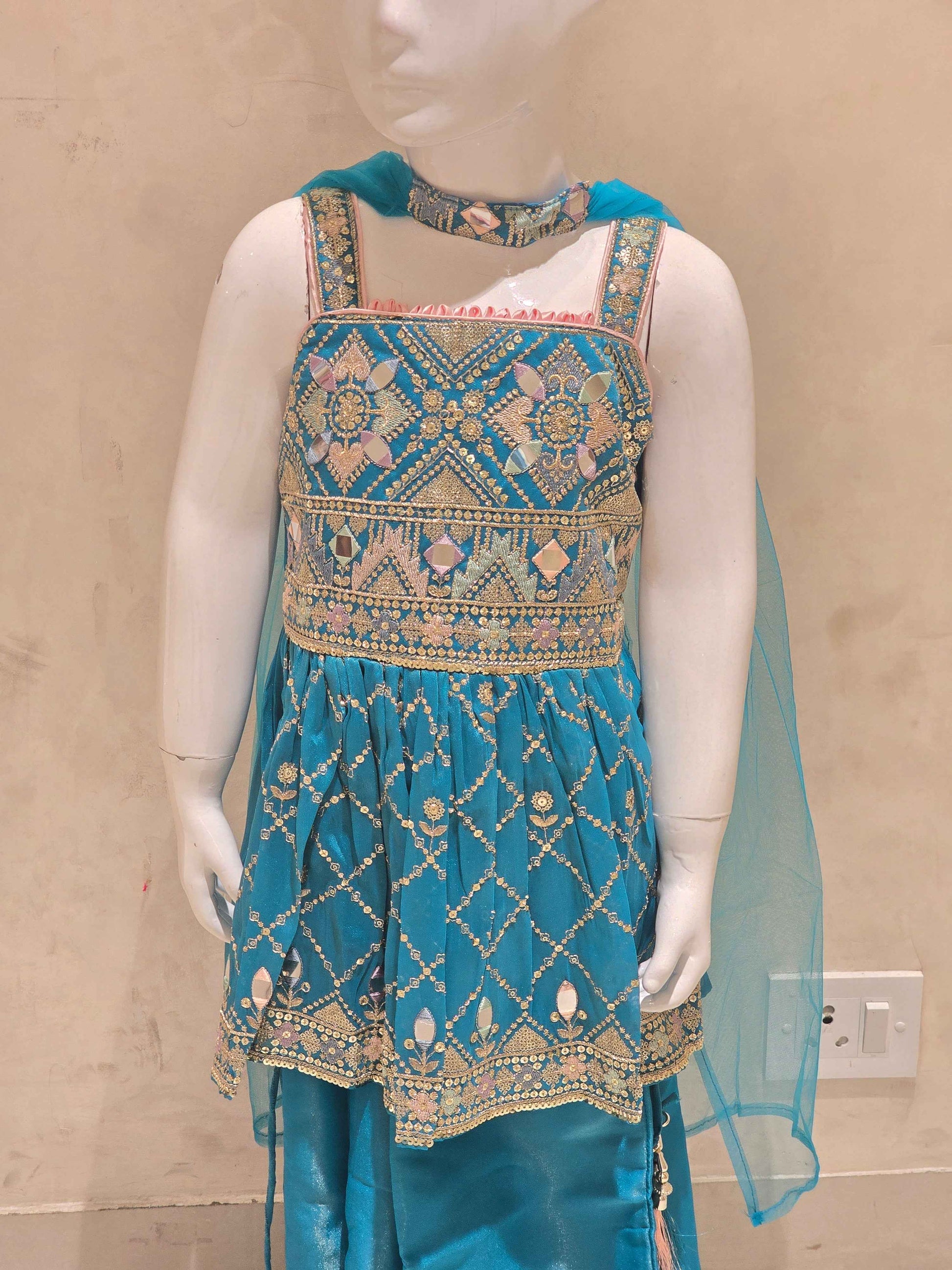 Sky Blue Tissue Sharara Set for Girls