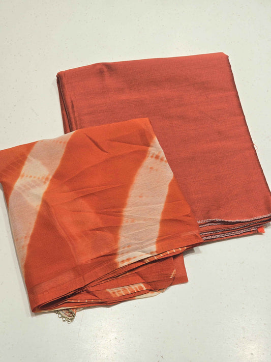 Orange Cream Semi Cotton Dress Material