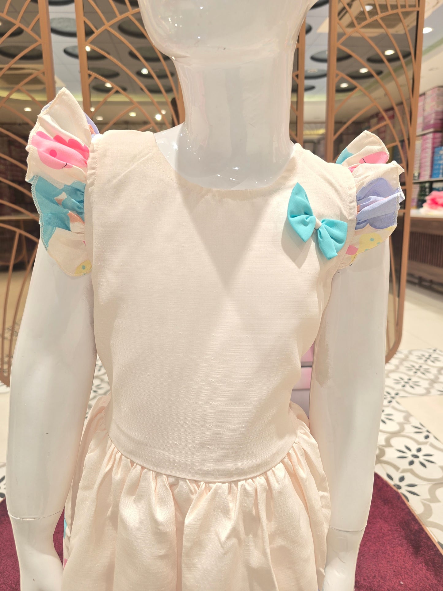 Girl Cream Floral Printed Cotton Baby Frock