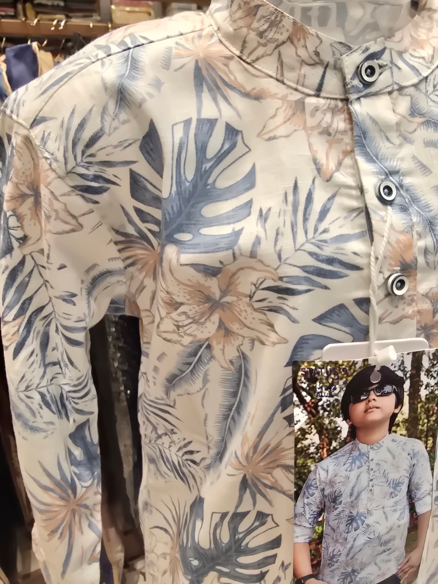 Boys Cotton Mix Printed Short Kurta – Full Sleeves