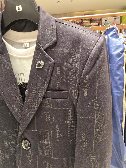 Boys Imported Blazer Set with Stone Tikli Work and Printed White T-Shirt for Party and Occasion Wear