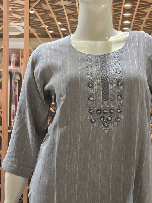 Cotton material gray with multi colour straips , single kurta