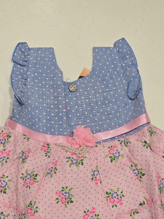 Two-Toned Paneled Cotton Baby Frock Dress for Girls